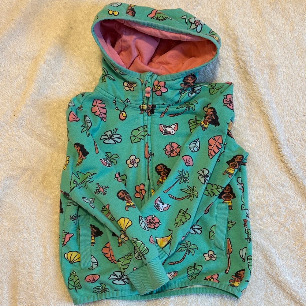 Green Hooded Sweatshirt with Cartoon Print